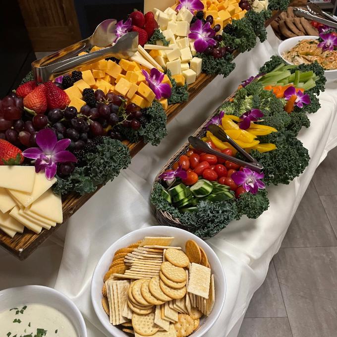 Fruit, veggies, cheese, and crackers provided by Gather55 Catering in Hartford, CT