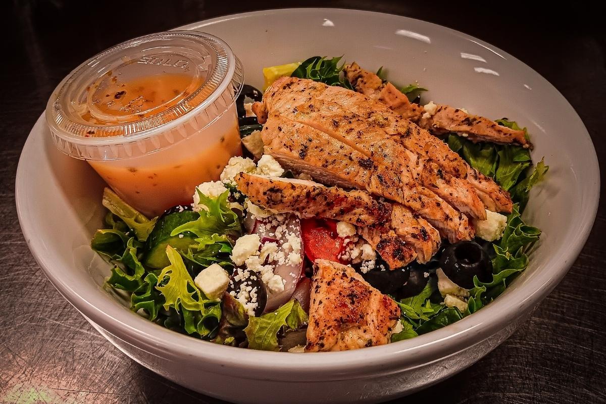 Greek Salad with Chicken at Gather55 in Hartford, CT